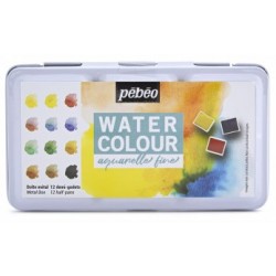 Pebeo Artist Paint Watercolour Aquarelle Fine 12 Half Pans Pocket Metal Tin Set